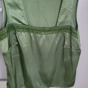 Plus sequined green satin tank top